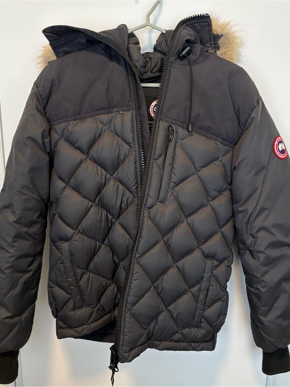 Canada Goose Black Quilted Hooded Puffer Jacket with Fur Trim